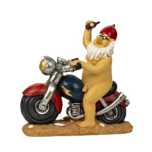 Geschenk-Himmel Gartenzwerg Nackter Zwerg auf Motorrad ca. 32 cm hoch