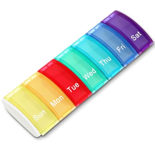 WLLHYF Pillenorganizer, wekelijkse pillendoos, 7 dagen, regenboogmedicijndoos, 7 compartimenten, pillendoosje, pillencontainers voor medicijnen, vitaminesupplementen, visolie