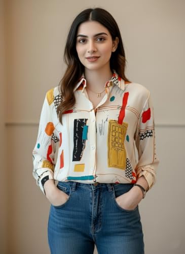 Image of Trendy Queen Women's Printed Straight Mandarin Neck Shirt for Women's | Tops for Woman Shirts | Shirt for Women Stylish Western (SD778 S)
