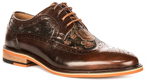 Image of JUSTINREESS ENGLAND Ross W Women's Lace Up Floral Brogue Shoe Shoes (Dark Brown, UK 5)