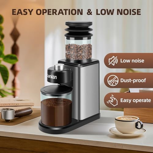 Coffee Grinder, Lonkion Conical Burr Coffee Grinder with 25 Grind Settings for 12 Cups, Home Use, Big Capacity Design, Stainless Steel - 4