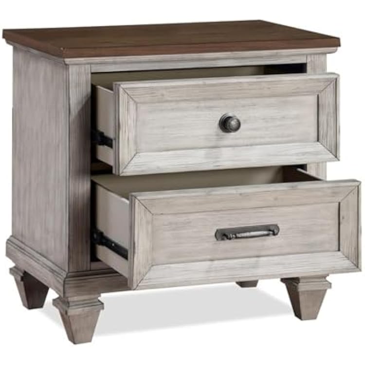 New Classic Furniture Mariana Wood 2-Drawer Nightstand with USB Ports, Vintage Creme