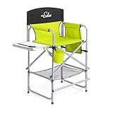 OmySalon Tall Folding Directors Chair, Portable Makeup Artist Bar Height with Side Table Storage Bag, Steel Frame 300 lbs Capacity, 19.7' D x 24.6' W x 42.7' H(Green)