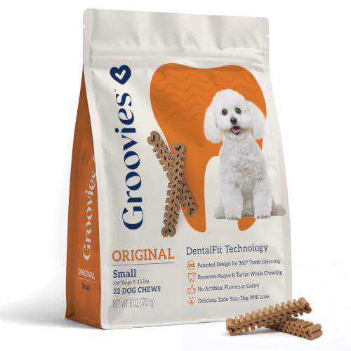 Groovies Original Smalll Flexible Dog Dental Chews Oral Care 5-15 lbs 22Ct