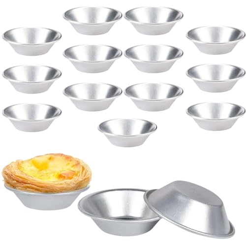 EVBOTGEE Lot de 16 mini moules à tartelette réutilisables - 7,5 x 4 x 2 cm - Moule à tartelette antiadhésif pour tarte et quiche - Aluminium - Argenté -...