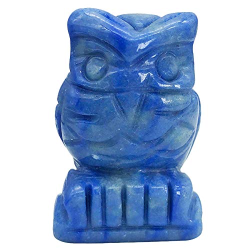 Ladeukoi Natürliche blaue Aventurin-Eule, Vogelstatue, handgeschnitzt, heilende Kristall-Tierfiguren, Taschenstein-Dekoration, 5,1 cm hoch