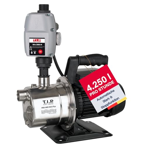 T.I.P. Edelstahl Hauswasserautomat - 4250 l/h Kapazität, 44 m Förderhöhe, 900 W Power, Automatiksteuerung - Ideal für druckabhängige Wasserversorgung, HWA 4400 INOX, 31192