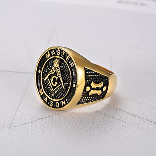 Bague maçonnique d'exception en plaqué or avec compas ciselé - 4