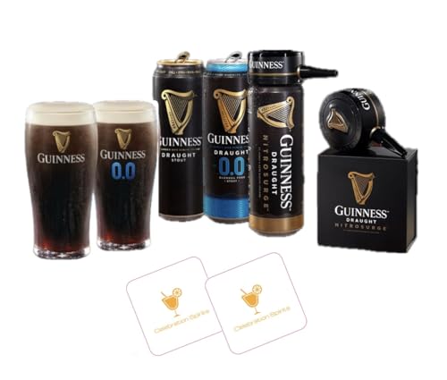 Guinness Ultimate Bundle Gift Set | Guinness Nitrosurge Device | 6 Cans: 2x Guinness Draught, 2x Guinness 0.0, 2x Guinness Nitrosurge | Guinness Pint Glass: 1x Original & 1x 0.0 |