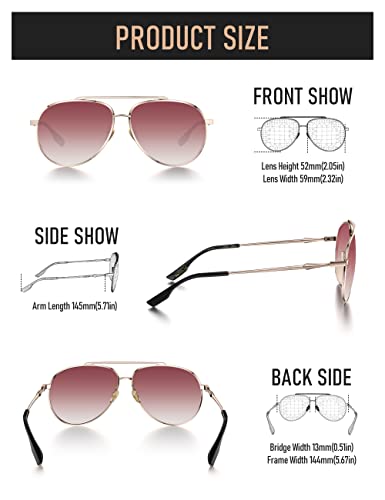 Image of LUENX Aviator Sunglasses for Women Polarized Mirror with Case - UV 400 Protection 60MM, Gradient Red /Non Mirror,