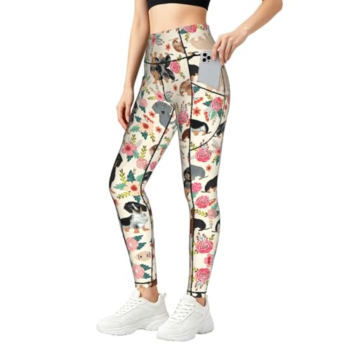 Leggings con estampado floral de perro salchicha conjuntos de entrenamiento para mujer