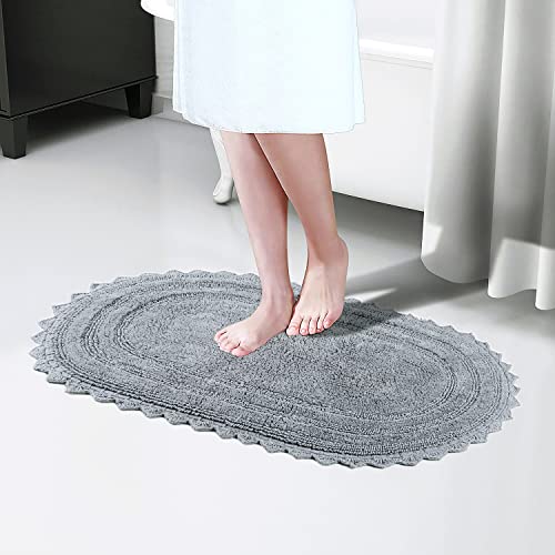 100% Cotton Reversible Bath Rug Oval Grey 2 Pc Set Includes 1(17"X24") + 1(21"X34") Comes With Loop And Tufted Design With Crochet Edges 2200 Gsm Direct From Manufacturer Quick-Dry Bath Mat… #TOP7