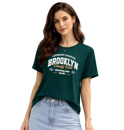 Image of London Hills Women's Loose Fit Printed Cotton T-Shirt Pack of 2 | Casual Round Neck Half Sleeve Graphic Tee | Breathable Summer Top for College, Travel & Outing
