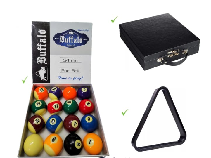 Jogo De Bolas Buffalo Sinuca Bilhar Snooker Brillhante Faixadas 54mm + Estojo Preto + Triângulo