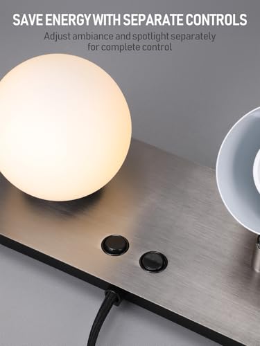 Image of TORCHSTAR Wall Mounted Bedside Reading Light, Dual-Head Sconce with Glass Globe, Plug-in & Hardwired, Adjustable Spotlight, 2 Switches, Satin Nickel, Pack of 2