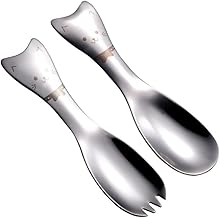 Luxshiny 2Pcs Colher De Metal Para Cozinhar Frutas Salada De Macarrão Salada De Frutas Talos De Aço Inoxidável Colheres De Salada Garfo Colher De Sorvete Colher De Mexer Café Colher De