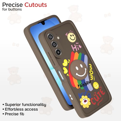 Image of Pikkme Back Cover for Samsung Galaxy M17 5G / A17 5G / F17 5G | Soft Silicone| Cute Rainbow Smile & 3D Cartoon Flower Design | Shockproof Raised Camera Protection Bumper Case (Brown)