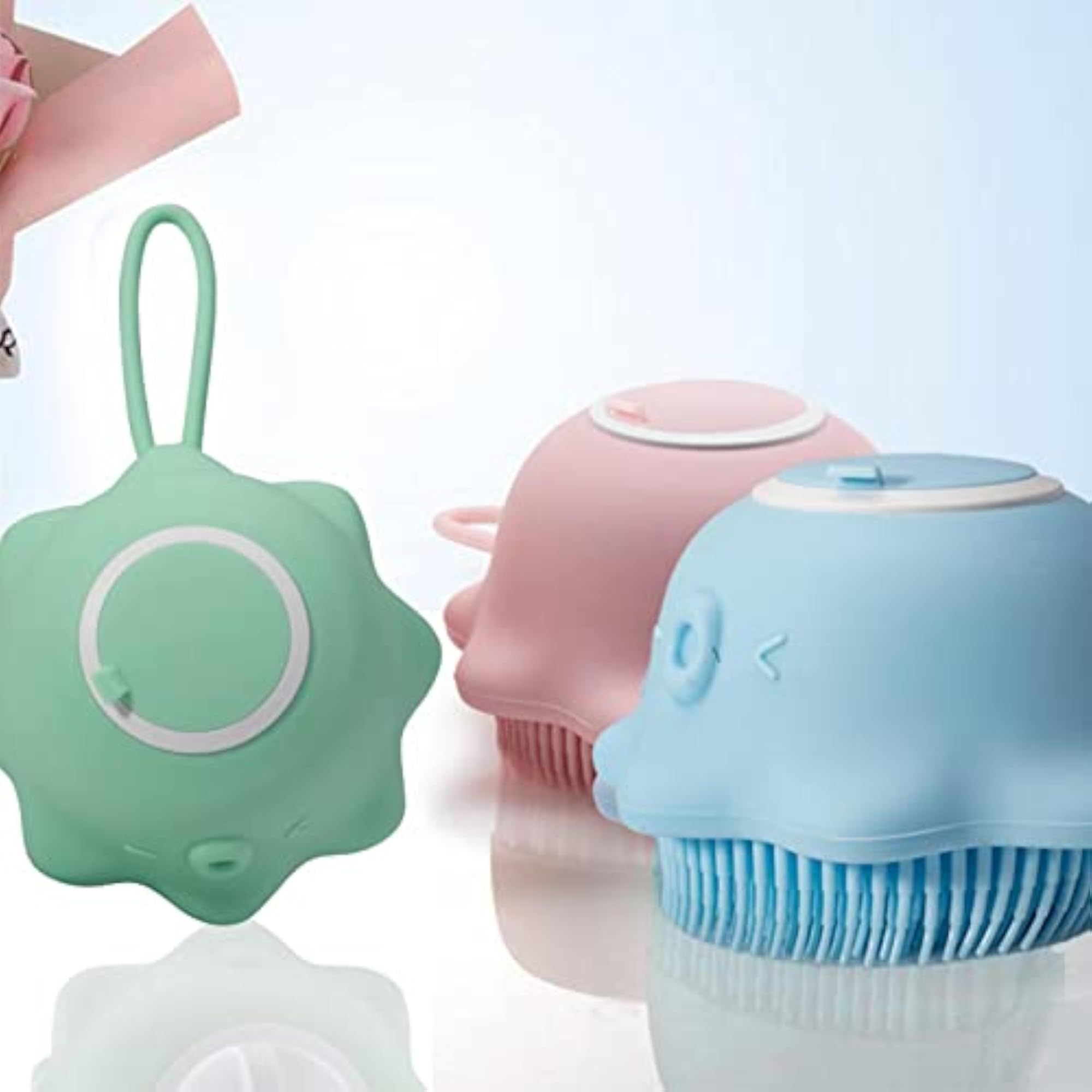 Silicone Bath Brush with Soap Dispenser, Light Blue