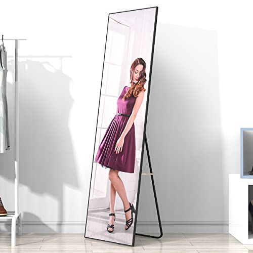 Anyhi Full Length Floor Mirror, Over The Door Mirror, Full Body Tall Mirror, Large Full Rectangular Mirror, Big Mirror For Bedroom Living Room, 65"×14", Black #TOP1