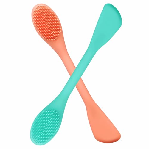 YEADMAL Silicone Face Scrubber, 2 in 1 Face Mask Brush, Pore Brush, Blackhead Remover, Facial Cleansing Brushes, Face Mask Applicator for Mud, Clay(Pink+Blue) 2 PCS