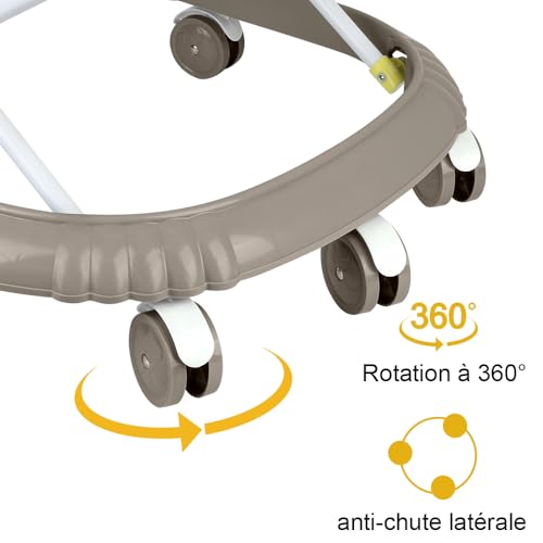 2 en 1 Andador de bebé con 5 alturas ajustables, andador plegable para bebé con bandeja de actividades musical desmontable, de 6 a 18 meses, hasta 12 kg (55x65x58 cm, Kaki) - imagen 9