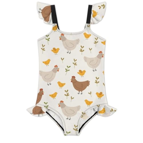 Image of Girls One Piece Swimsuit Cute Alpacas Hearts Stars Ruffles Swimwear Bathing Suits 3-12 Years