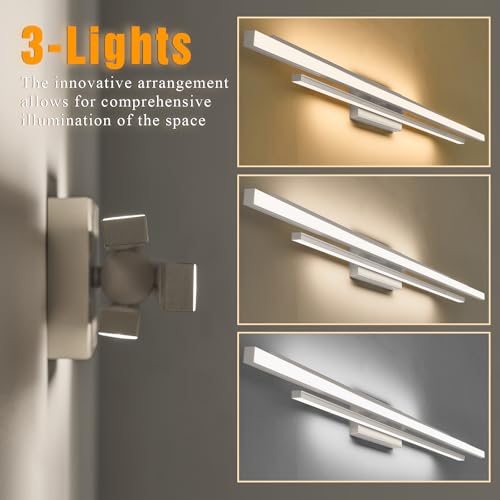 Image of VitaLink 48 Inches Long Nickel LED Modern Bathroom Vanity Light Fixtures 25W Dimmable 5CCT Vanity Light Bar Over Mirror 3-Light Wall Light for Bathroom Over Mirror Picture Light
