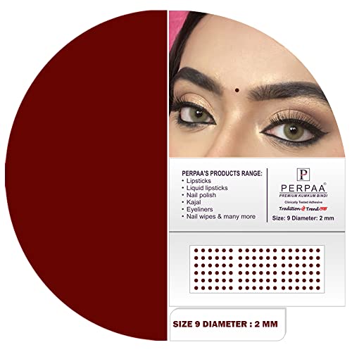 Image of PERPAA Kumkum Dark Maroon Round Bindi Book for Ladies Forehead Pack of 2-15 Flaps Each Box (Stick On) (09,Diameter 2mm)
