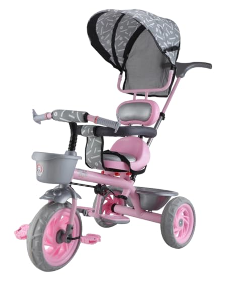 JoyRide Tiny Trekker Lite Tricycle for Kids 1.5 to 5 Years with Reversible Seat,Parental Push Handle, Foldable Canopy Storage Baskets |Plug & Play Trikes for Girls Boys (Pink)-image-18