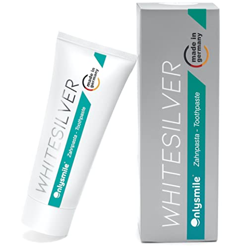 OnlySmile Zahnpasta weisse Zähne mit SILBER | Antiviral Zahncreme zur Zahnreinigung für weisse bleaching Zähne | Bleaching Zahnpasta | Microsilver Whitening Toothpaste MADE IN GERMANY Cover