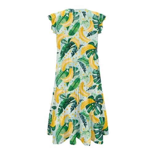 Image of Women's Casual Ruffle Sleeve Dress V Neck Pullover Dress Flowy A-Line Pleated Lightweight Dress with Pockets