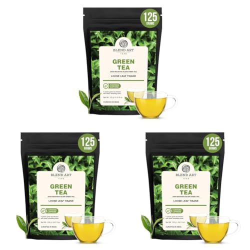Image of Blend Art Teas Green Tea Loose Leaf - 125g | Premium Loose Green Tea Leaves | Antioxidant Rich | Refreshing Taste | Contains Natural Caffeine | Pure & Natural | Curated in India (Pack of 3)