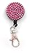 ALL in ONE Rhinestone Lanyard Bling Crystal Necklace + Badge Reel + Card Holder for Business Id/key (PINK)