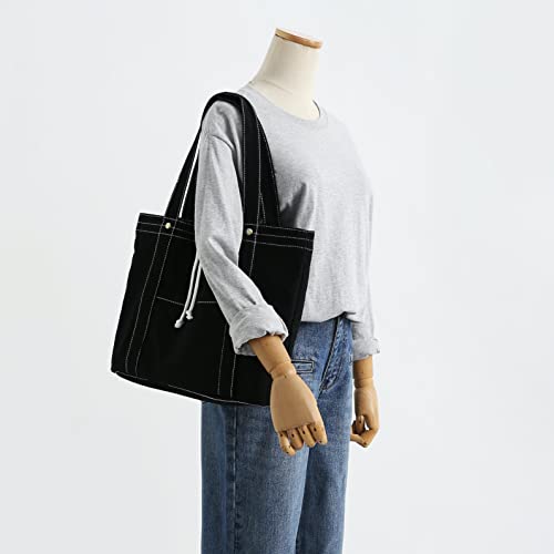 Jeelow 16oz Washed Canvas Tote Shoulder Bag Crossbody Handbag For Men & Women With Pockets2