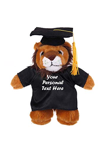 Plushland Plush Stuffed Animal Toys 8 Inches Present Gifts for Graduation Day, Personalized Text, Name or Your School Logo on Gown, Best for Any Grad School Kids (Graduation Lion Black Gown)