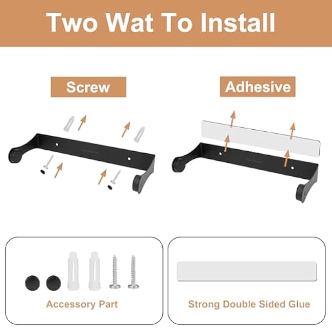 Under Cabinet Paper Towel Holder, Stainless Steel Paper Towel Holder ¨C Wall Mount or Under Cabinet Mount Paper Roll Holder for Kitchen & Bathroom (Black)