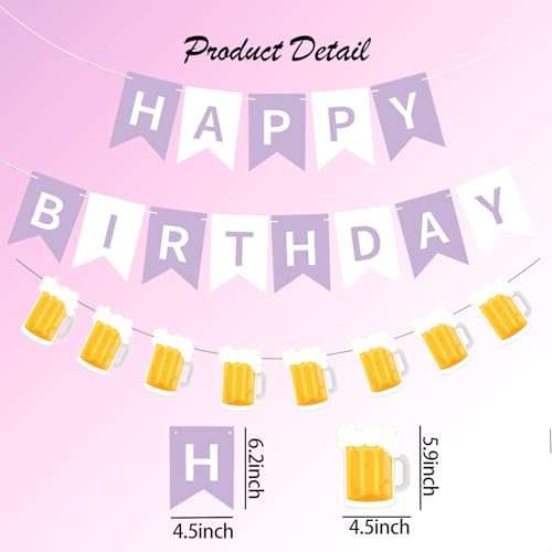 Image of Beer Birthday Banner for Beer Party and Birthday Wedding Party Supplies (Purple+White)