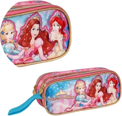 Estojo Escolar Princesas Mágicas, 2 Compartimentos, Material Escolar Infantil