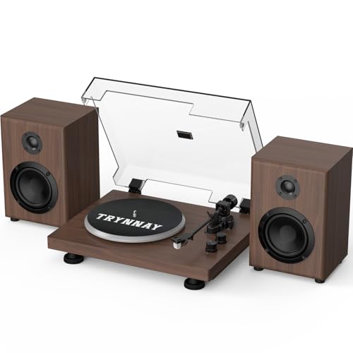 Trynnay Bluetooth-Plattenspieler mit integrierten Lautsprechern, Vinyl-Schallplattenspieler mit Magnettonabnehmer, Walnuss