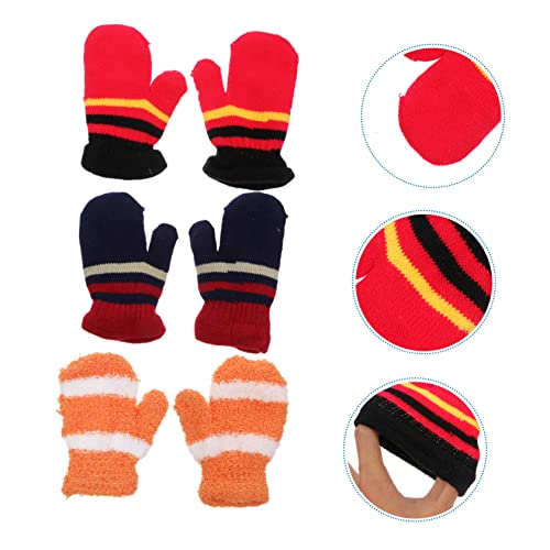 3Pairs Winter Knitting Gloves Full Finger Warmth for Ages Double Thick Material Cute Spliced Colors Comfortable Wear4