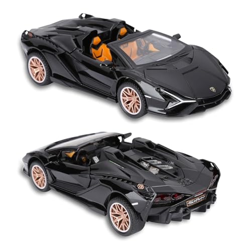 Image of 1:32 Open Lamborghinii Sian Diecast Toy Car Metal Pull Back Vehicle with Openable Doors Lights & Sound Collectible Gift Toy for Kids Boys & Girls Fun & Realistic Design (Black)