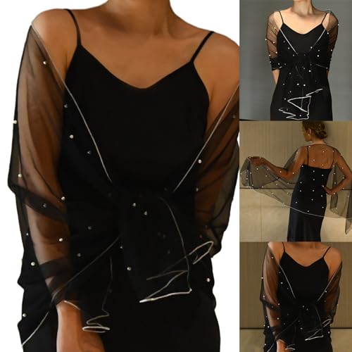 Bridal Wedding Shawl Sheer Wrap Wedding Shawl Shrug Wrap With Pearl Beads Eye-Catching Shoulder Prom Capelet2