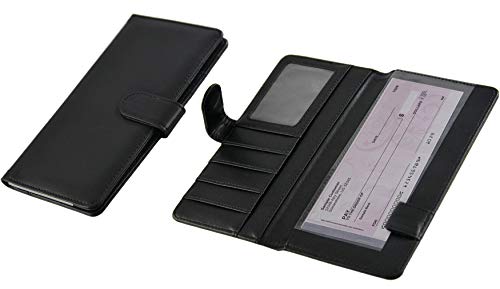 pocket checkbook register - HOME-X PU Leather Checkbook & Register Cover Holder with 5 Card Pockets & Magnet Latch-Slim Wallet for Men & Women-Vegan Leather-Black-7.5” L x 4”W