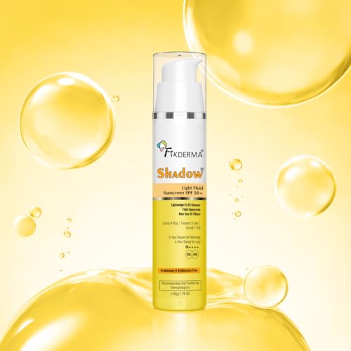 Image of Fixderma Shadow Light Fluid Sunscreen SPF 50+ & PA++++, Lightweight & Oil Free, Clinically Tested in-Vivo, for Oily Skin, Sensitive, No White Cast, UVA /UVB Protection - 50g