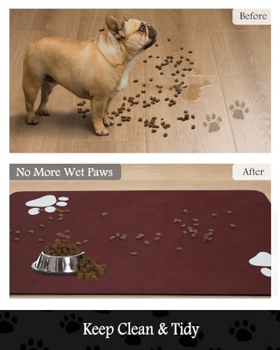 Image of Pet Feeding Mat-Absorbent Dog Mat for Food and Water Bowl-No Stains Quick Dry Water Dispenser Mat-Dog Accessories Pet Supplies-Bowl for Messy Drinkers（RED,12 inchx19 inch