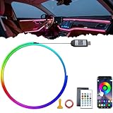 DIBMS Acrylic Car Interior LED Neon Strip Lights, USB Powered with APP Remote Control RGB Music Sync DIY Mode Ambient Lighting Kit for Vehicle Center Console Dashboard Decor