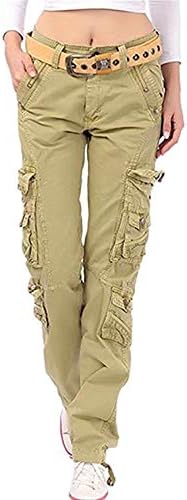 Women's Travel Utility Casual Military Cargo Work Pants with Pocket, Khaki, Tag 38 = US (12-14)