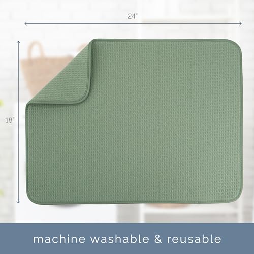 Image of S&T INC. Dish Drying Mat XL, 18 inch x 24 inch, Absorbent Microfiber Kitchen Counter Mat, Dish Drying Pad for Dishes, Utensils, Pots and Pans, Extra Large, Sage Green