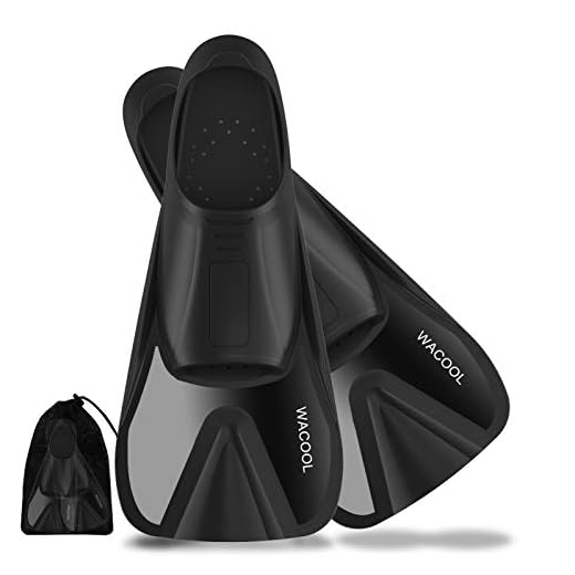 WACOOL Adult Short Light Full Foot Pocket Travel Size Fins Short Blade Fins Flippers for Snorkeling Diving Scuba or Swimming Training (Black L)