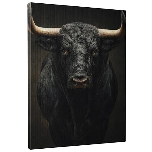 Impression sur toile représentant un taureau noir, portrait d'animaux sombres, œuvre d'art de...